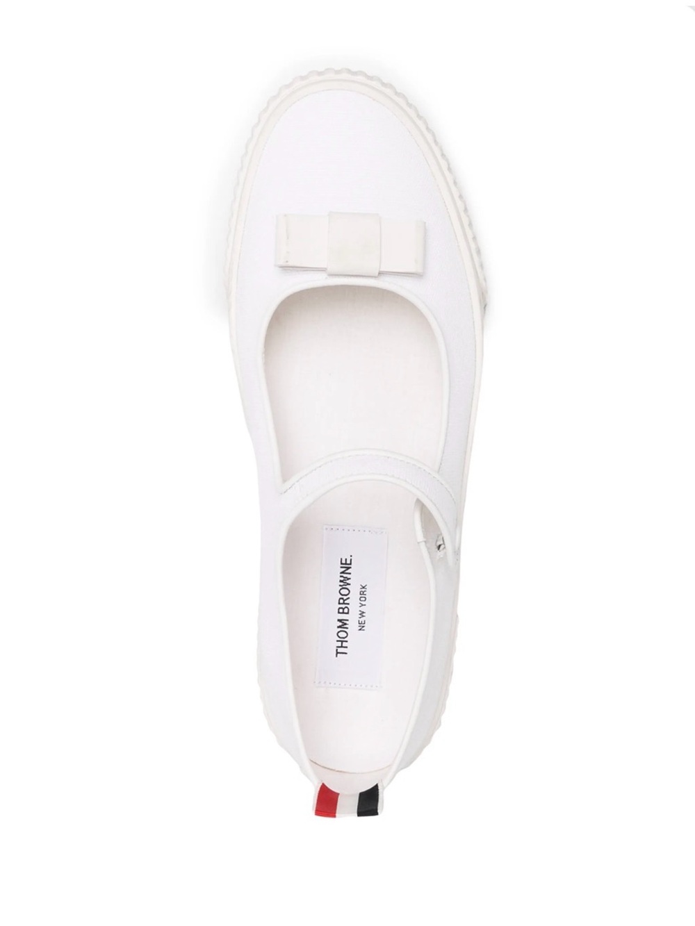 Thom Browne White Mary Jane Flat with Bow and Tricolor Heel Tab